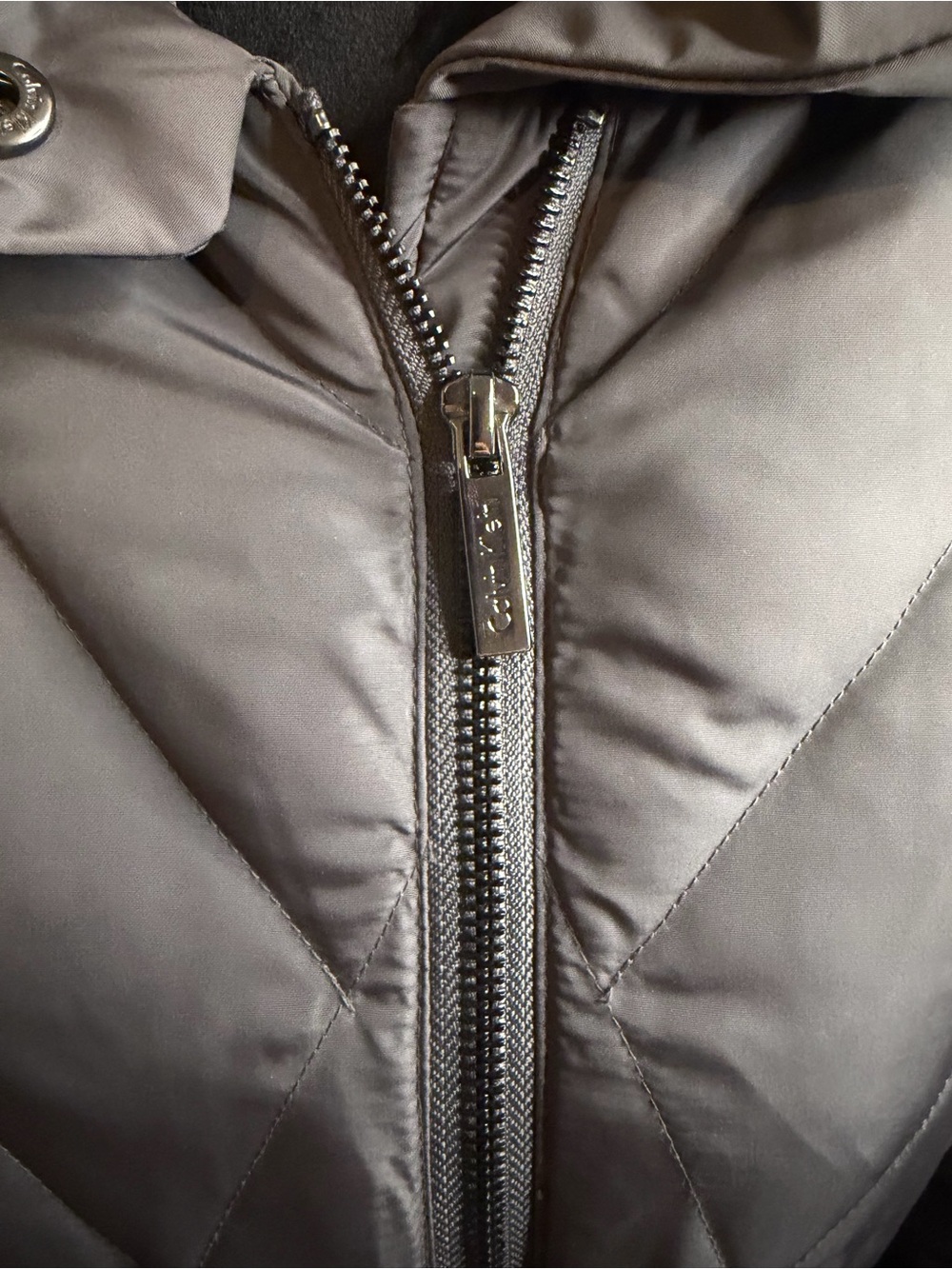 ⭐️ NWOT Calvin Klein Gray Quilted Belted Puffer Coat with High Collar - Picture 4 of 5